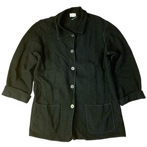 CLEO 100% Wool Button-Up Cardigan Jacket Black L